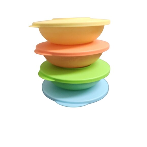Tupperware Set Of 4 Colorful BPA-Free Plastic Bowls With Lids AS IS - Picture 1 of 2